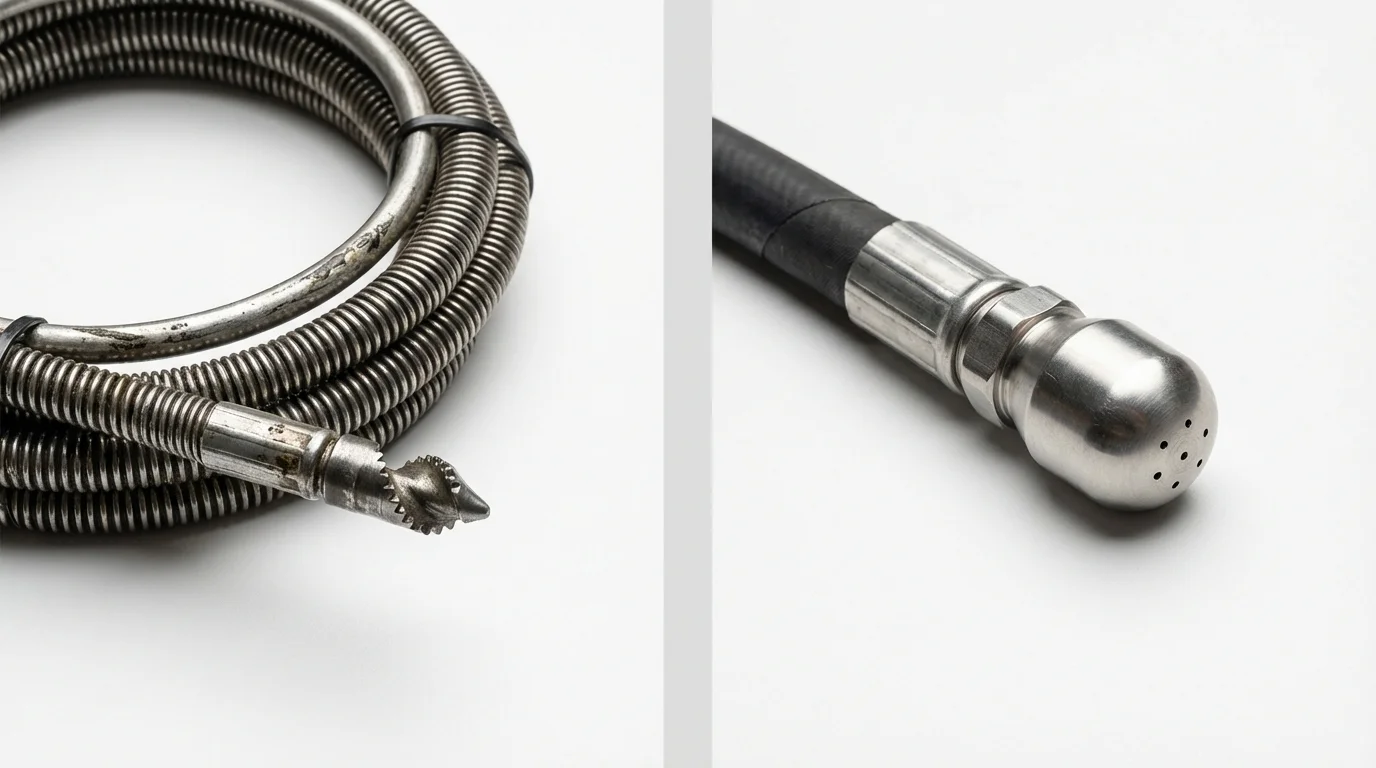 Drain snake cable and hydro jetting nozzle used for drain cleaning in Mountain City, TN