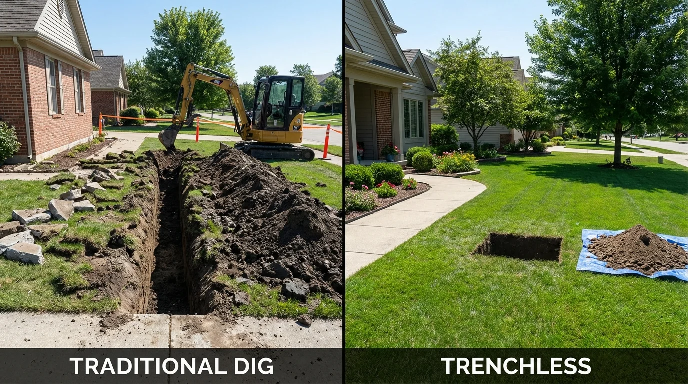 Trenchless sewer repair with minimal yard damage versus traditional excavation in Mountain City, TN